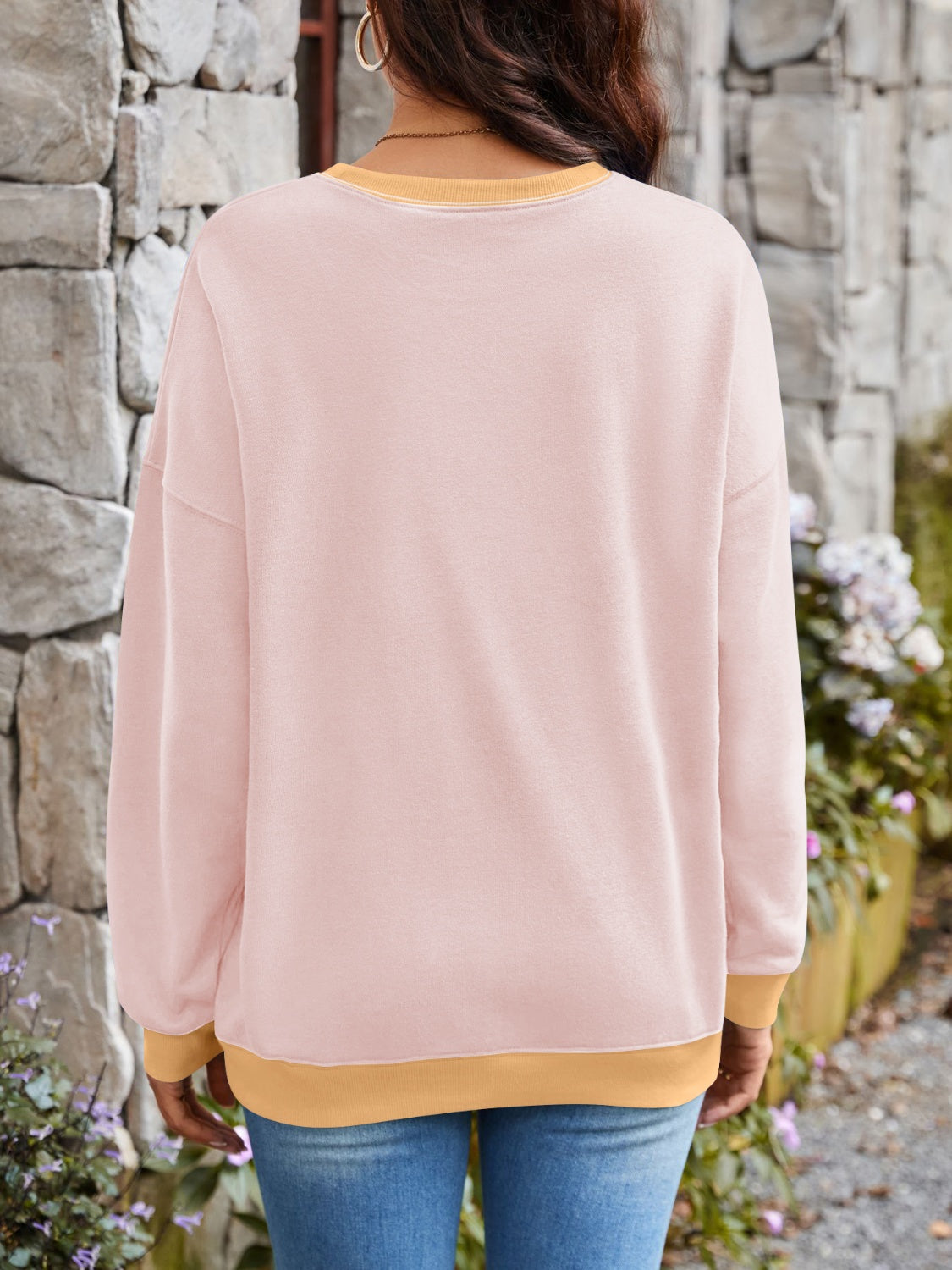 Lovelet Contrast Round Neck Long Sleeve Sweatshirt