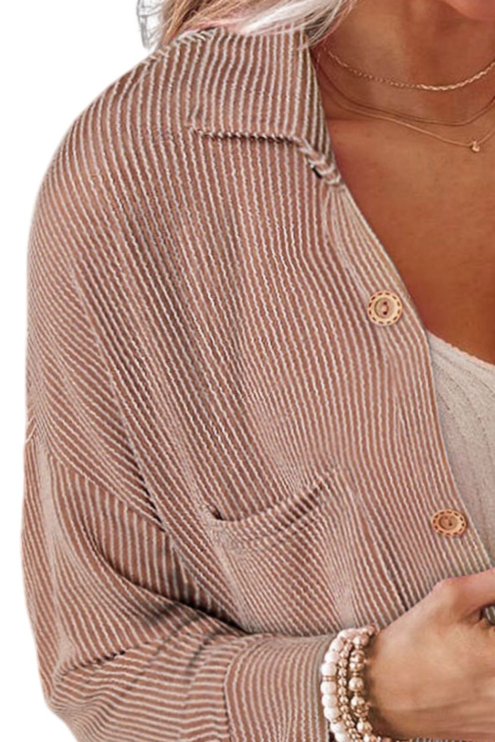 Striped Collared Neck Long Sleeve Shirt