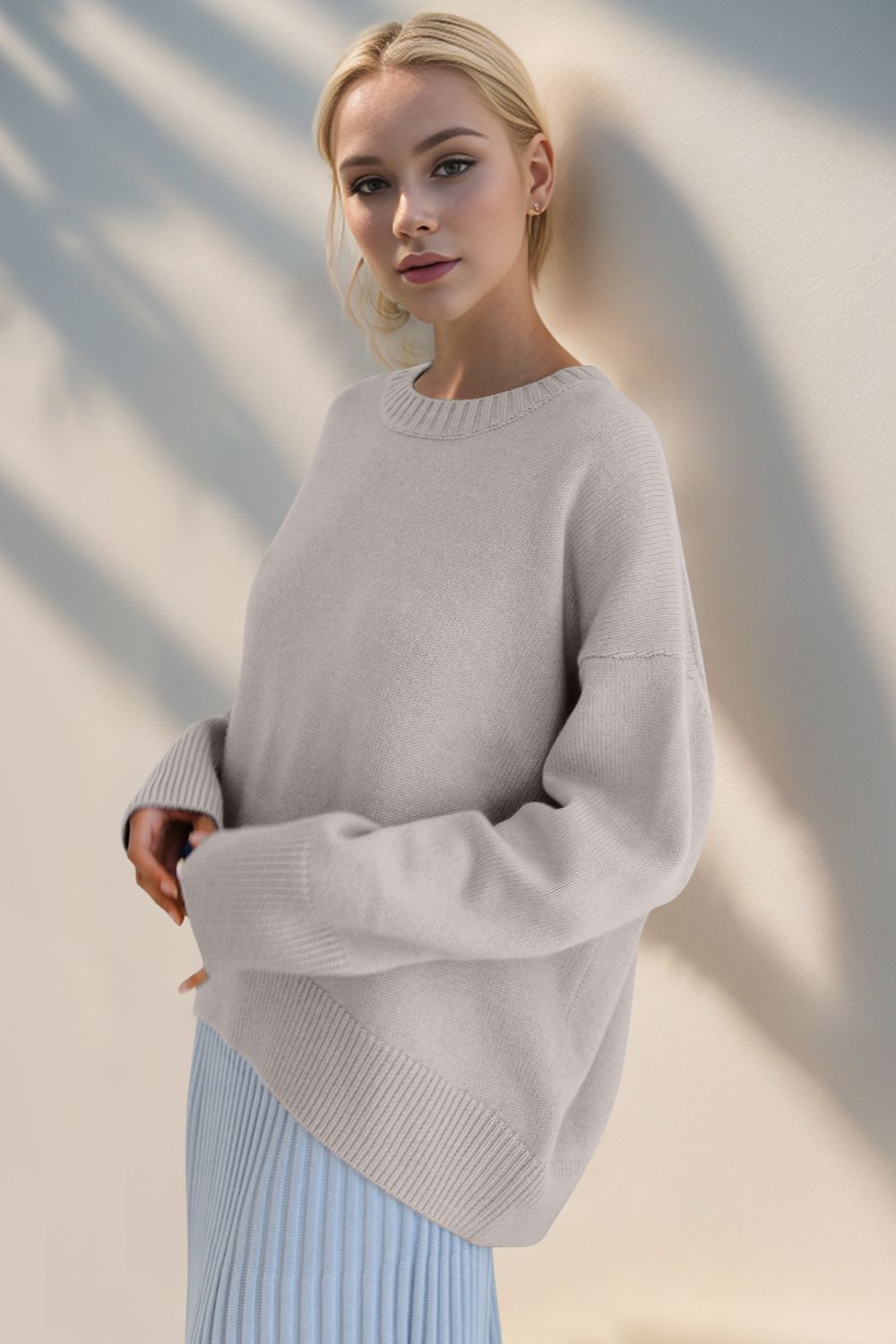 Basic Bae Round Neck Dropped Shoulder Sweater