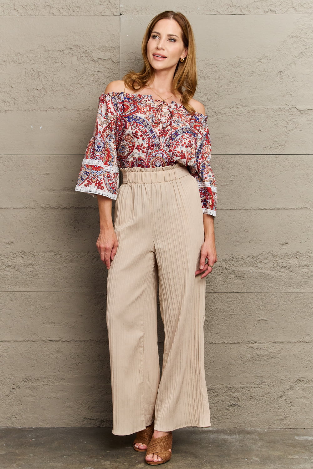 Perfee Off Shoulder Bohemian Style Blouse