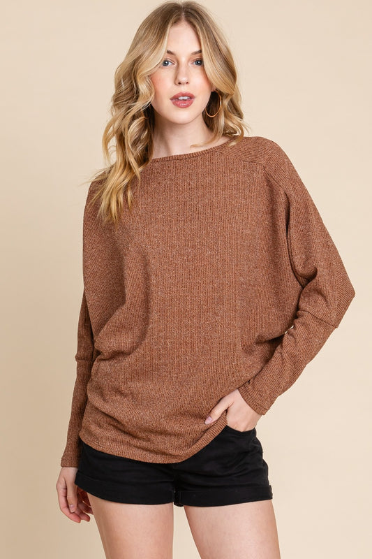 BOMBOM Drop Shoulder Long Sleeve Knit Top