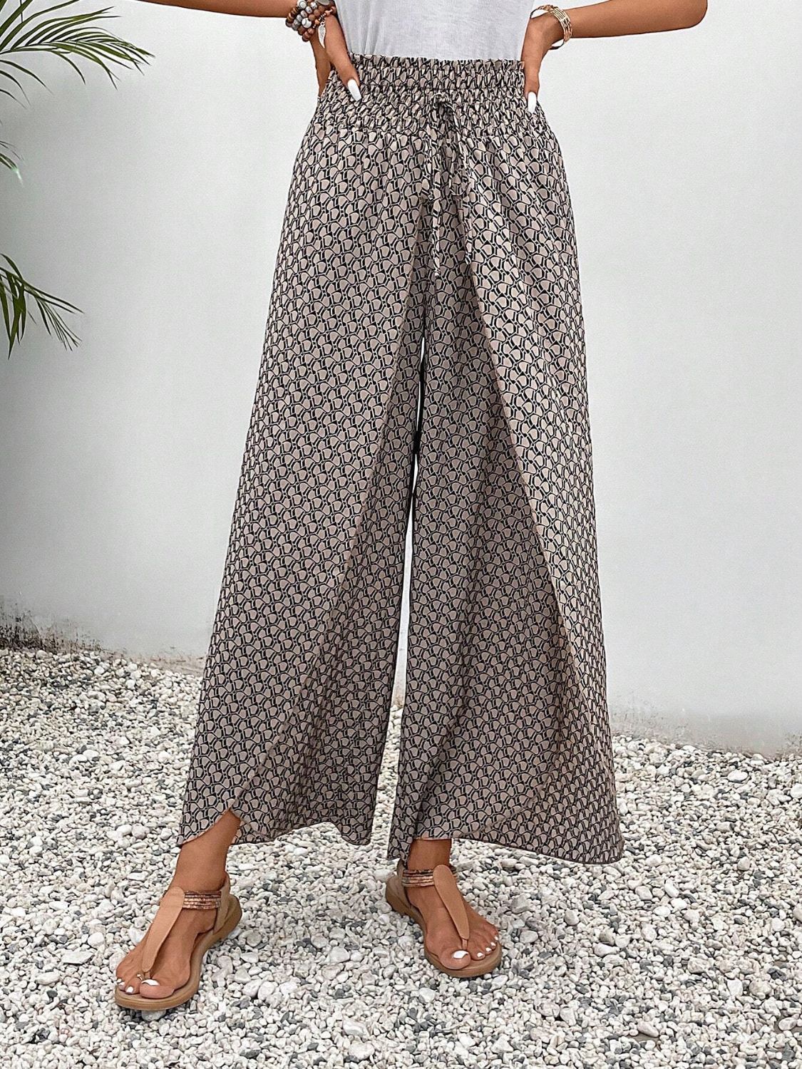 Tied Printed Wide Leg Pants