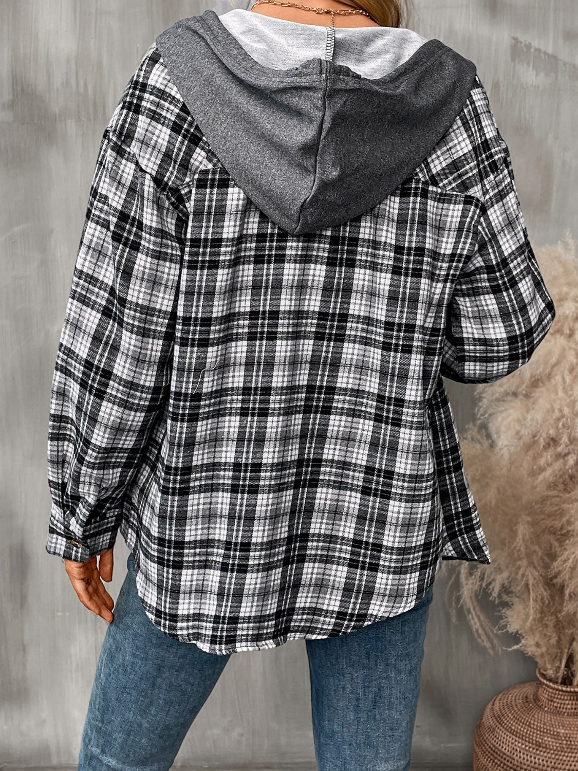 Plaid Long Sleeve Hooded Jacket